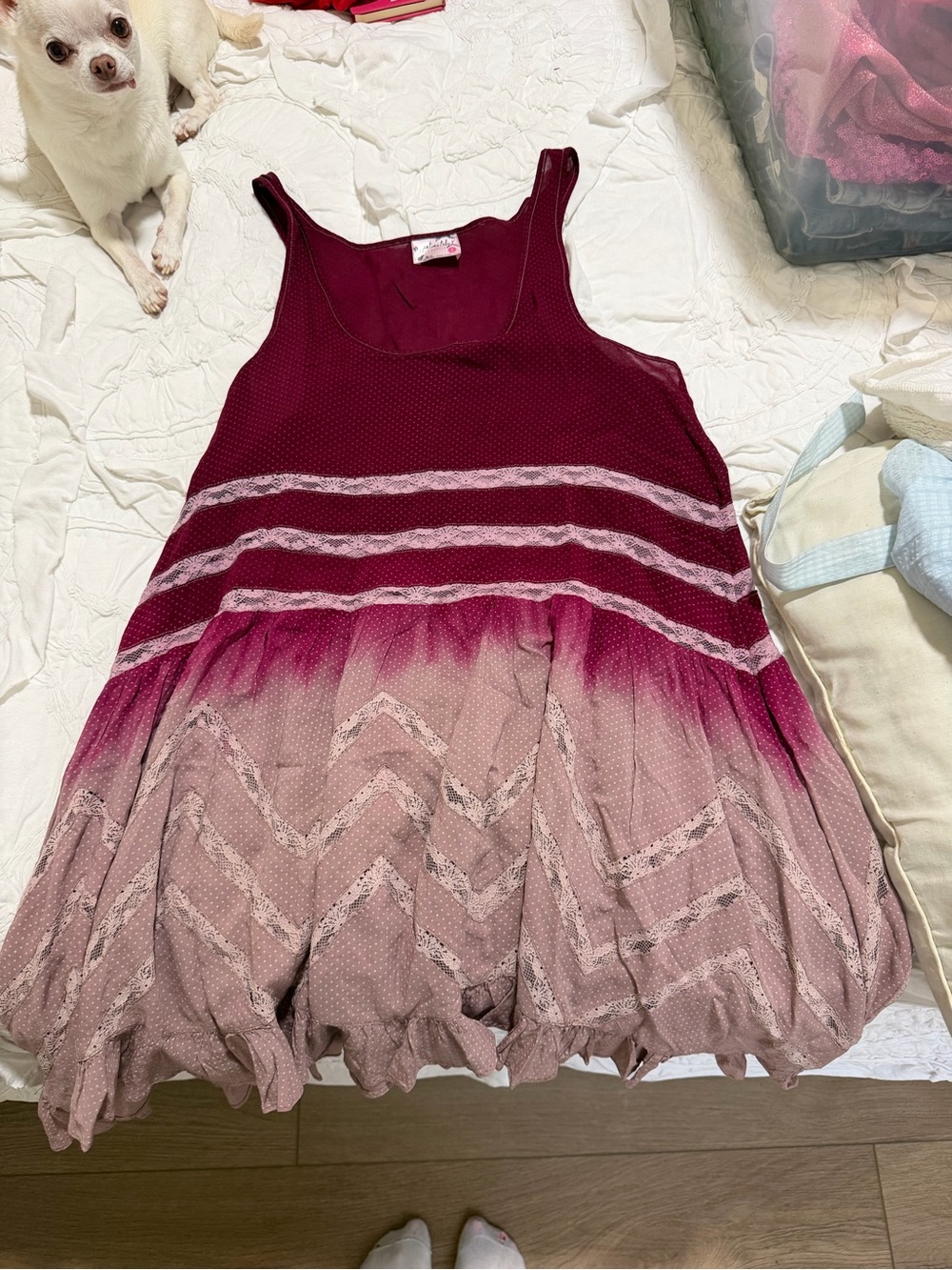 Rare Free people trapeze voile lace ombré slip dress